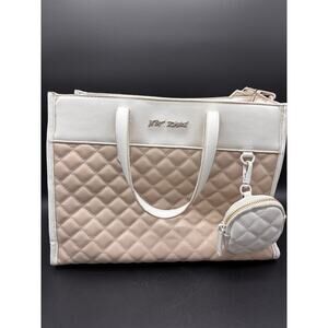 Betsy Johnson XO BECCA tan & white quilted satchel bag purse
